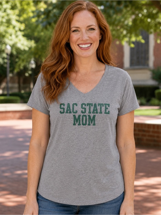 Gildan Tops - Gray SAC STATE MOM V-Neck T-Shirt